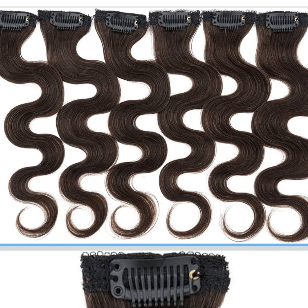 Body Wave Clip In Human Hair Extensions 6PCS 36g 14 Inch #2R
